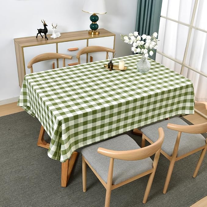 Gingham Tablecloth Rectangle Table Cloth Heavy Duty Cotton Checkered Table Cover for Spring Picnic Kitchen Dining(C-Sage Green, 52x120 inch)