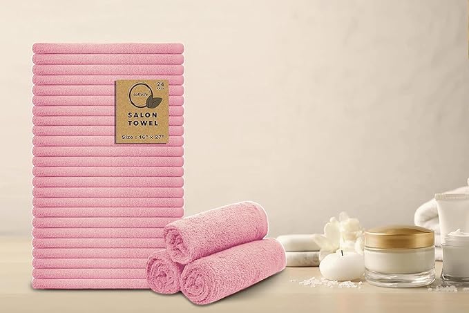 Softolle Salon Towels – Pack of 24 (16"x27") 100% Cotton Ring Spun – Ultra Soft, Highly Absorbent Hand Towels – Bulk for Spa, Gym & Salon (Pink, Salon Towels – Pack of 24 (16"x27"))