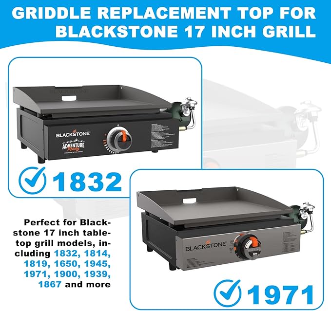 Flat Top Griddle for Blackstone 17 Inch Griddle Powder Coated Steel Coated Steel Gill Pan Replacement Parts with Rear Grease System for Blackstone 1819 1832 1814 1650 1945