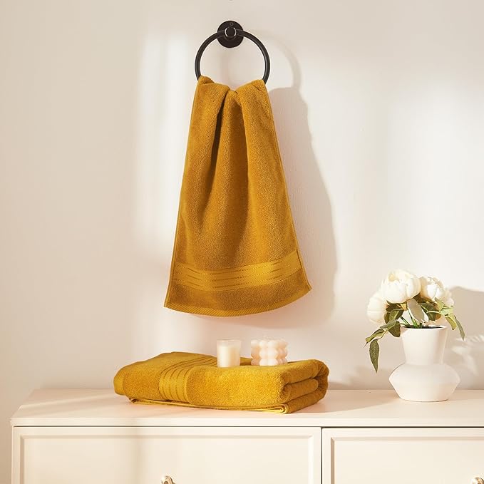 COZYART Gold Bath Towel Set 6pcs, Turkish Cotton Bathroom Towel Sets Soft Absorbent and Durable 650 GSM Luxury 6 Pcs with 2 Bath Towels, 2 Hand Towels, 2 Washcloth