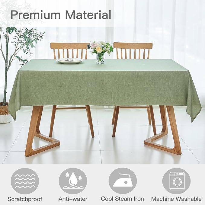 maxmill Square Linen Textured Tablecloth Waterproof Spillproof Wrinkle Free Slubby Textured Table Cloth for Dinner and Party Washable Wipeable Fabric Table Cover Decoration, 60 x 60 Inch, Sage Green