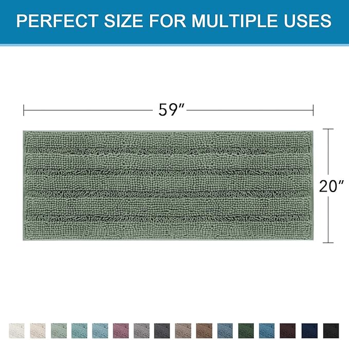 H.VERSAILTEX Bathroom Rugs Bath Mat Runner Rug Non Slip Kitchen Rug Extra Long Bath Rug Runners Oversized 59" x 20" Absorbent Washable Dry Fast Plush Area Rug for Bathroom/Bedroom - Green Bay