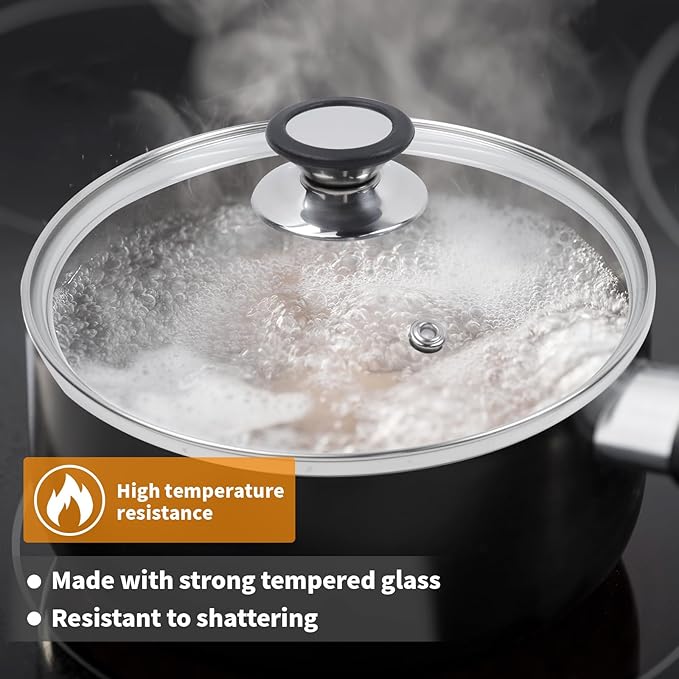 8" Tempered Glass Pan Lid with Steam Vent, Thickened to 4mm and Dishwasher Safe and Oven up to 480℉, Universal Lid Fit for Cast Iron Skillets, Frying Saute Pan, Cooking Pot