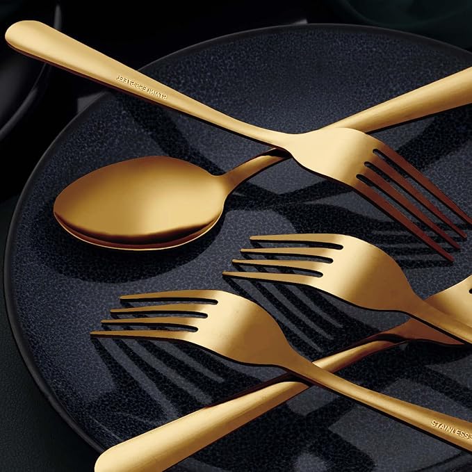 24 Pieces Dinner Forks Set (8 inch), Unokit Stainless Steel Dinner Forks Set of 24, Flatware Forks for Home, Kitchen or Restaurant - Mirror Polished, Dishwasher Safe - Gold