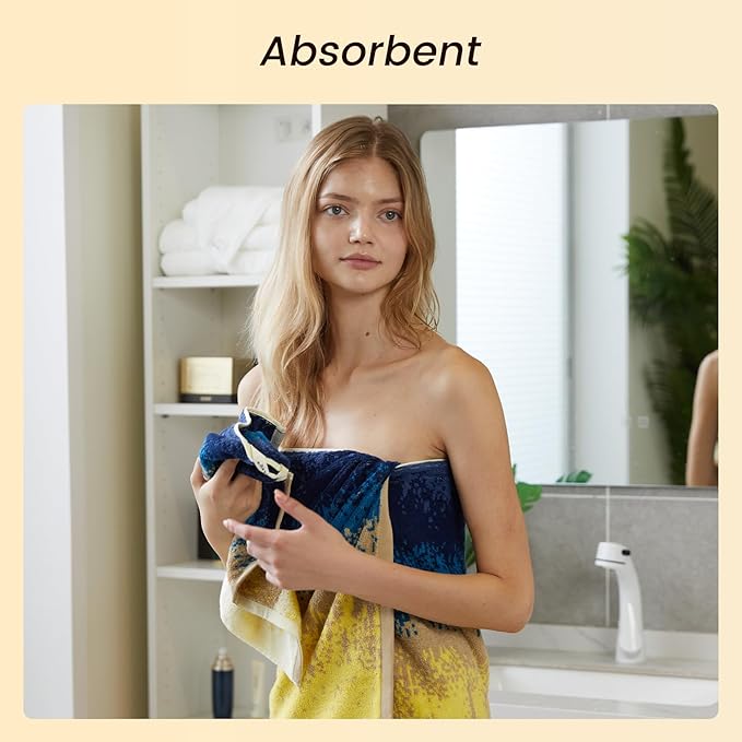 SEMAXE Colorful Bath Towel Set, 100% Cotton Bathroom Towels with Hanging Loops, Soft & Absorbent, 8 Piece Towel Set Include 2 Bath Towels, 2 Hand Towels, 4 Washcloths, Yellow | Brown | Blue