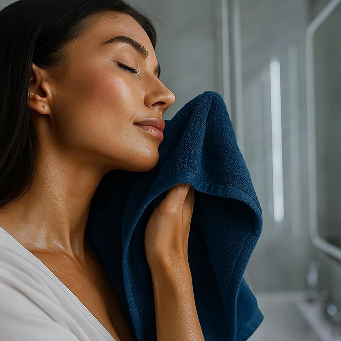 RIVERSIDE 12 Pack Washcloths - 12x12 Inches, 400 GSM, 100% Ring-Spun Cotton - Soft, Absorbent & Durable Face and Body Towels - for Bathroom, Spa, Gym, Makeup Removal & Everyday Use - Blue Opal