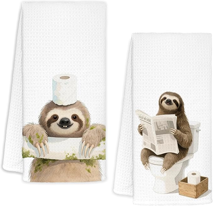 Sloth Bathroom Hand Towels Set of 2, Kids Bathroom Decor, Sloth Gifts for Women Decorative Hand Towels for Kids Bath Room Washroom, 16x24 Inch