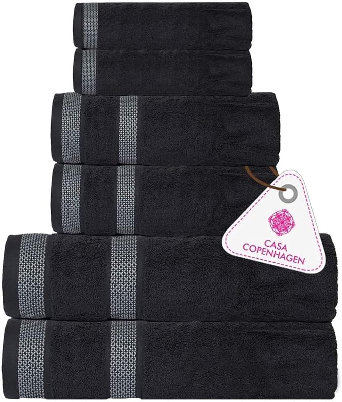 CASA COPENHAGEN Solitaire 6 Pieces Towel Set- Pine Grey, 600 GSM 2 Bath Towel 2 Hand Towel 2 Washcloth, Designed in Denmark Made of Soft Egyptian Cotton for Bathroom, Kitchen & Shower
