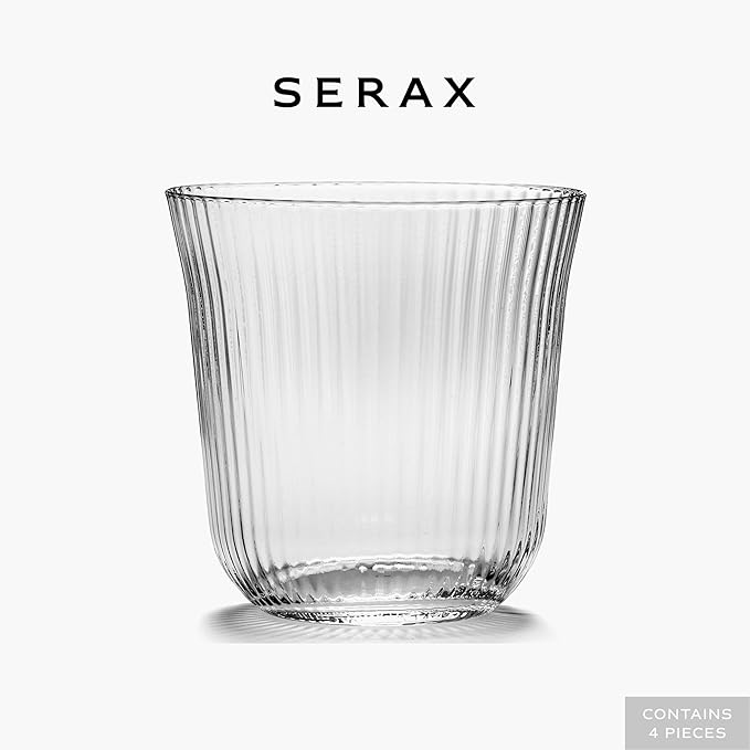 Serax Large Whiskey Glasses Drinking Set of 4 | Inku Glassware by Sergio Herman | Clear Glass Tumbler Cups without Lids | Home Essentials, Cocktail Glasses | Whisky, Beer, Juice, Water