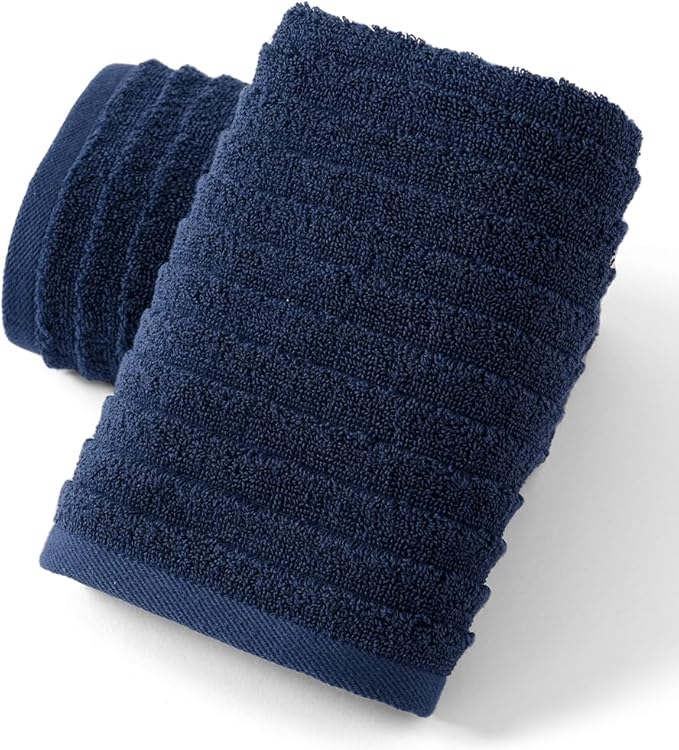 sense gnosis Navy Hand Towel Set of 2 Soft Stereoscopic Ladder Striped Design 100% Cotton Absorbent Luxury Decorative Towel for Bathroom 13 x 29 Inch