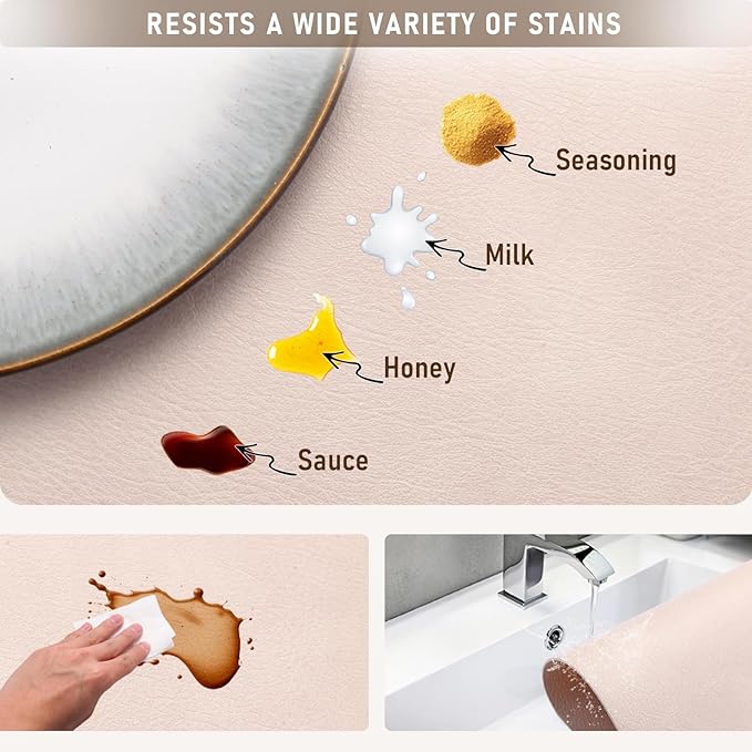 UnivoColors Washed Cowhide Pattern PU Leather Placemats Set of 4 Heat Resistant Kitchen Table Mats, Waterproof Wipeable for Party Decoration(Blue)