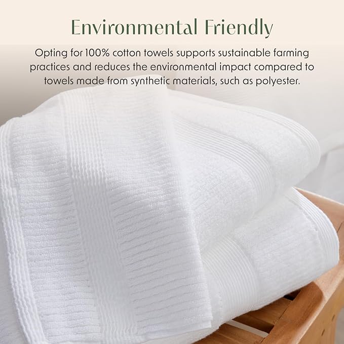 Springtree Home White Bath Towels Set of 6 | Ribbed Textured | 100% Combed Cotton | Absorbent Quick-Dry Towels for Bathroom | Oeko-TEX® Standard 100 Cotton | Mauro Collection - Bright White