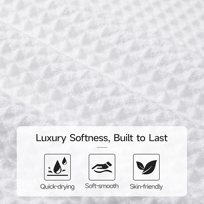 REDKISS 8 Pack Microfiber Waffle Bath Towels - Ivory Waffle Towels for Bathroom, Extra Large, Highly Absorbent, Quick Dry Bath Towel Set, Lint Free Bathroom Towel for Gym, Shower, Hotel and Spa