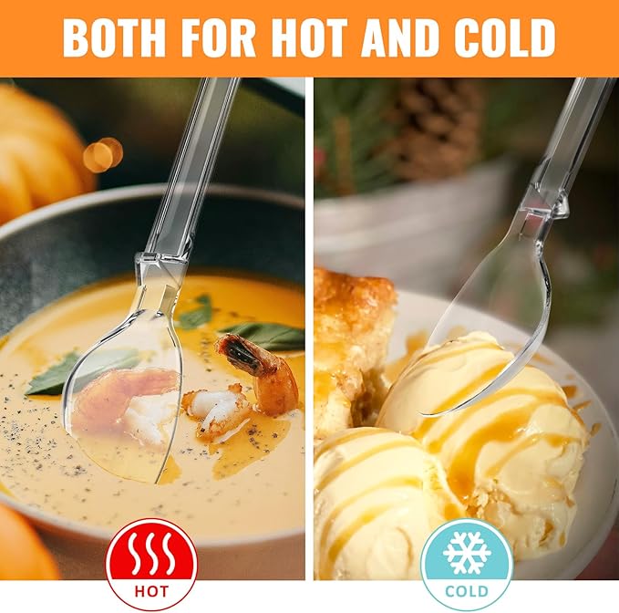 Plastic Spoons Heavy Duty, Disposable Clear Silverware Full Size 7.5", Pack of 85