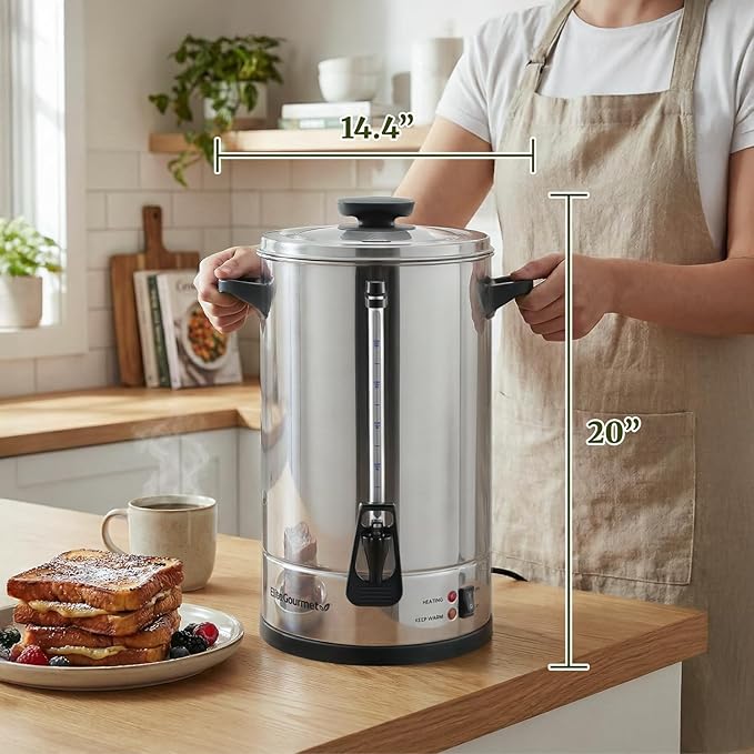 Elite Gourmet 100-Cup Commercial Coffee Urn/Water Boiler, Dual Wall Insulated, Fast Brew 1 Cup/Min, Dual Indicator Lights, Keep Warm, Dripless Faucet, Stainless-Steel