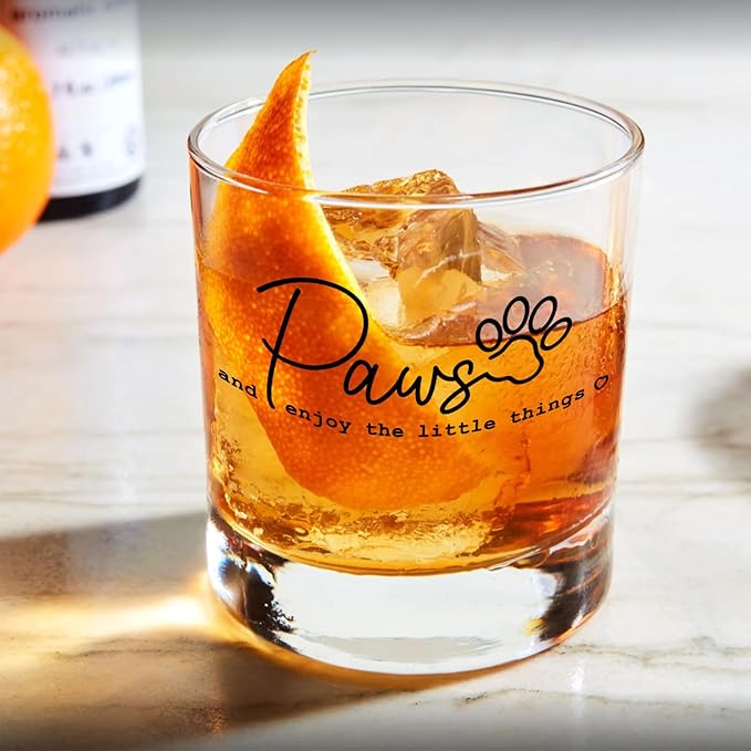 Funny Paw Print Dog Cat Whiskey Glasses 10 oz, Dog Dad Mom Lovers Owners Gifts, Cat Lovers Mom Lady Gifts Old Fashioned Rocks Glasses Cup for Drinking Scotch Bourbon Liquor