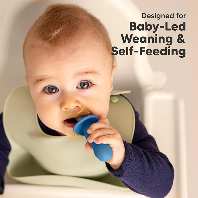KeaBabies 4-Pack Silicone Baby Spoons and Forks Set - Baby Led Weaning Utensils 6-12 Months, Self Feeding Toddler Spoon & Fork for Training, Teething, Easy to Hold, BPA-Free Silicone (Kea)