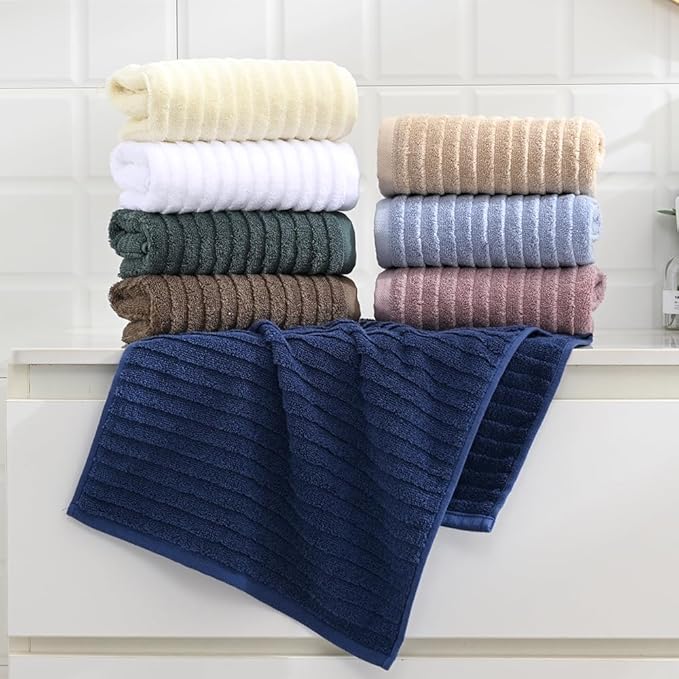 sense gnosis Super Soft Jacquard Luxury Hand Towel Stereoscopic Ladder Striped 100% Cotton Absorbent Decorative Hand Towel for Bathroom 13 x 29 Inch (Khaki, 2 Pack)