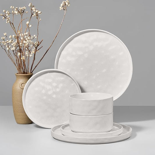 HaWare Dinnerware Sets, 6-Piece Plates and Bowls Set, Stoneware Dish Set for 2, Ceramic Dinnerware for Home Restaurant, Chip and Scratch Resistant, Microwave and Dishwasher Safe, Speckled White