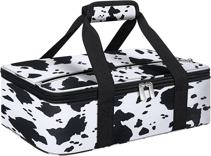 Insulated Casserole Carrier, Portable Casserole Carrier for Hot or Cold Food Lunch Tote Warmer or Cooler Bag, Lasagna Lunch Bag for Potluck Parties- Fits 9" x 13" Baking Dish-Cow Pattern