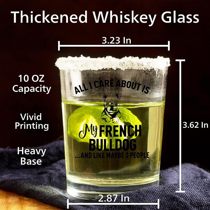 French Bulldog Gifts Whiskey Glasses 10 oz, Gifts for French Bulldog Lovers, Funny Frenchie Old Fashioned Rocks Glasses Cup for Women Men Drinking Scotch Bourbon Liquor
