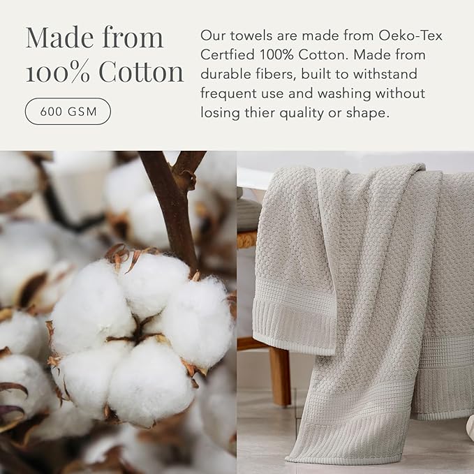 NY Loft 100% Cotton 6 Piece Bath Towel Set | Grey Towels | Oeko-TEX® Standard 100 | Soft & Absorbent, Quick-Dry | 2 Bath Towels 2 Hand Towels and 2 Washcloths | Trinity Collection - Quiet Grey