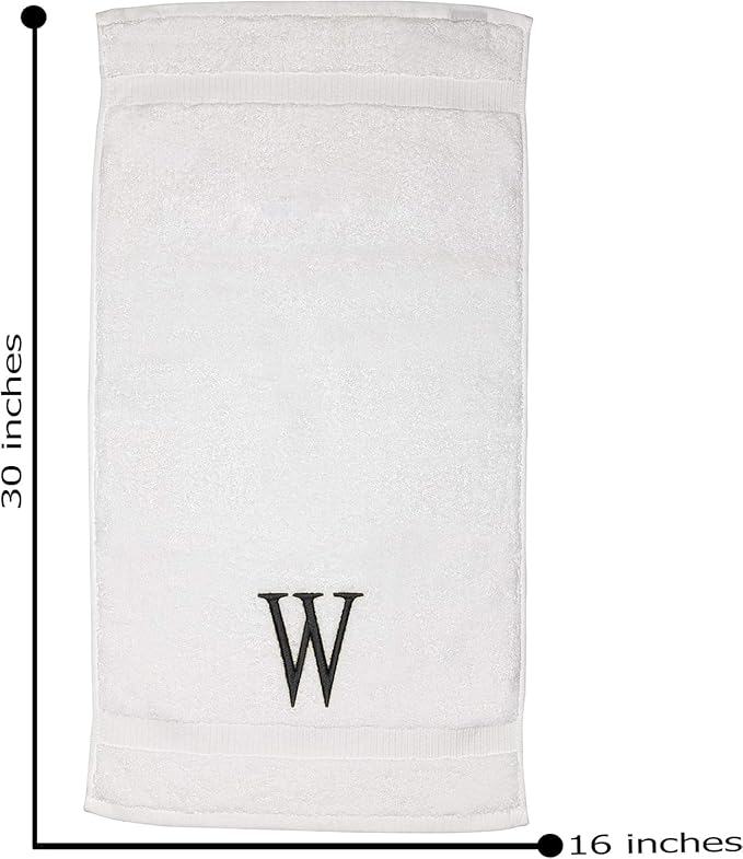 Dark Gray Luxury Hand Towel for Bathroom - Monogrammed Initial Hotel Quality Decorative Embroidered Towel for Powder Room, Spa - GOTS Organic Certified - Pack of 2, Letter W