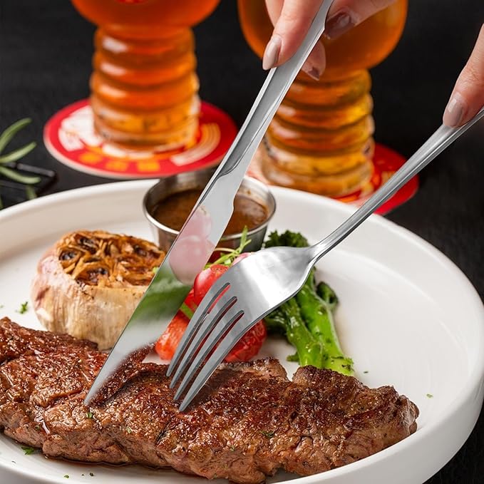 24 pcs Flatware Set, Silverware Set for 6, Knife Fork Spoon, Home Dinnerware Tableware Set for 6, Cutlery Set, Include Knives/Forks/Spoons