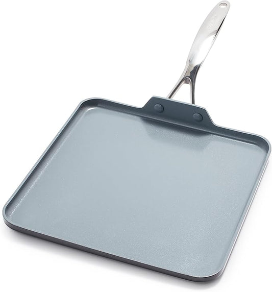 GreenPan Valencia Pro Hard Anodized Healthy Ceramic Nonstick 11" Griddle Pan, PFAS-Free, Induction, Dishwasher Safe, Oven Safe, Gray