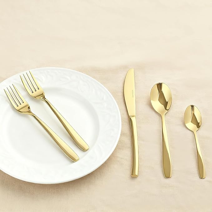 Gold 30 Piece Silverware Set,Stainless Steel Flatware Set for 6,18/0 Rust-Proof Cutlery Set with Forks & Spoons,Mirror Polished Dishwasher Safe - Heavy Duty Tableware for Home & Dining