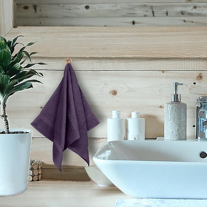 Luxury Hotel & Spa Collection, Quick Dry 100% Turkish Cotton 700 GSM, Eco Friendly Towel, for Bathroom, Gymand Kitchen Dobby Border Soft Hand Towel Set 16 X 30, Plum, Hand Towels - Set of 6