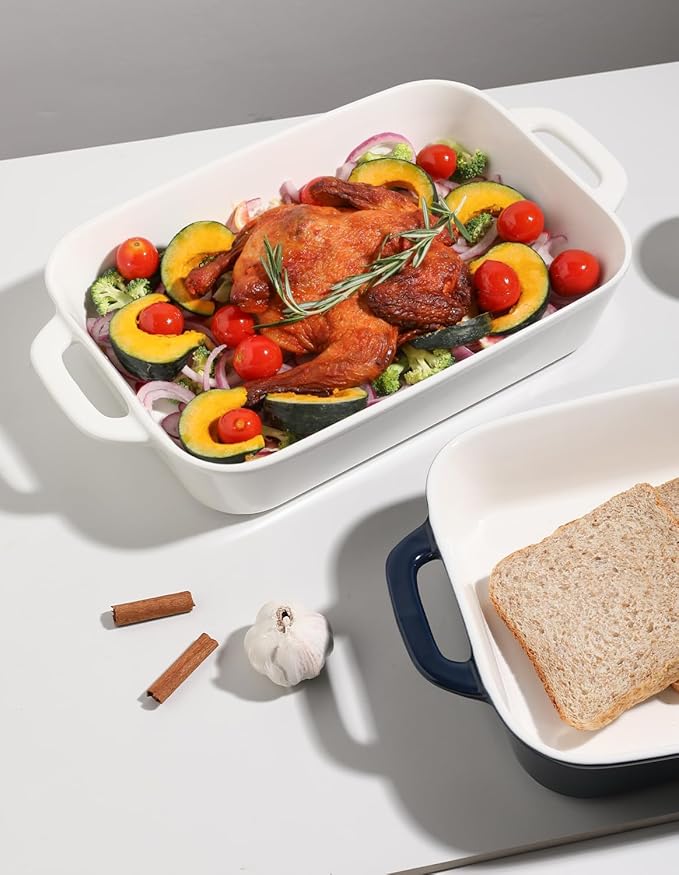 Sweejar Ceramic Bakeware Set, 9x13 Rectangular Baking Dish for Cooking, Kitchen, Cake Dinner, Banquet and Daily Use, Casserole Dishes for Oven Porcelain Baking Pans(Navy)