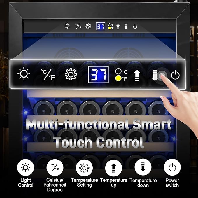 Wine Cooler-Wine Refrigerator 24 Inch Wide Large Freestanding/Built in Wine Fridge for 176 Bottles with Safety Lock Cellar Chiller Low Noise, Fast Cooling, Black