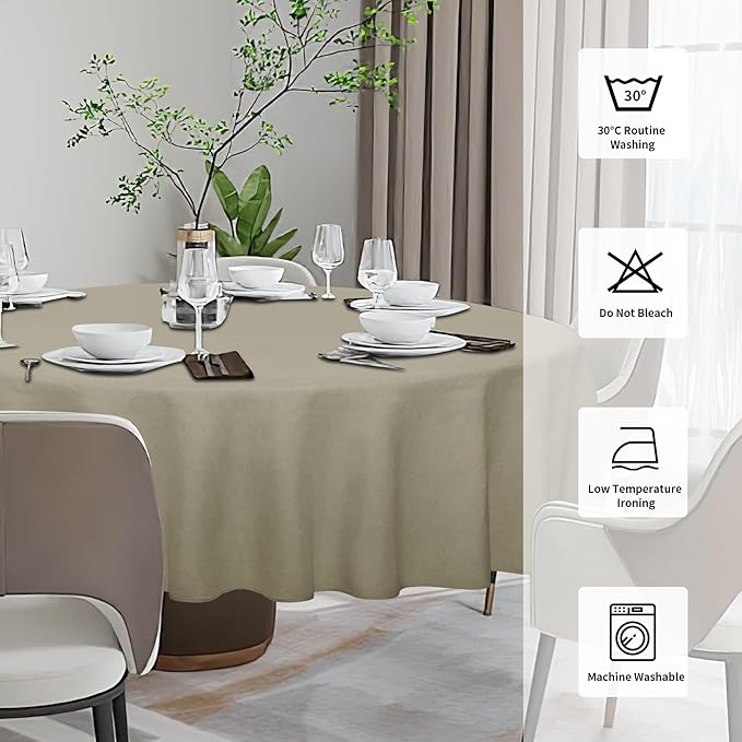 Easy-Going Faux Linen Waterproof Spill-Proof Tablecloth Stain Resistant Round Table Cloth Wrinkle Free Decorative Fabric for Kitchen, Dining, Party, Weddings, Restaurants (60 in-Round, Khaki)