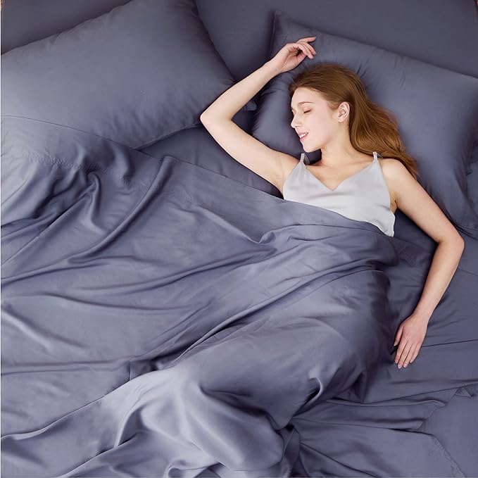 Bedsure Cooling Sheets for Full Size Bed, Viscose Derived from Bamboo, Deep Pocket up to 16", Breathable Soft Bed Sheets & Pillowcases, Dark Grey
