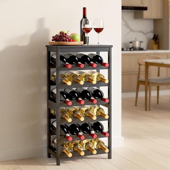 VEVOR 24 Bottle Detachable Wine Rack, 6-Tier Wine Bottle Holder, Freestanding Floor Display Wine Storage Shelves with Table Top, for Kitchen,Cellar,Bar,Dining Room,Living Room, Black