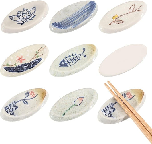 7Pcs Japanese Chopstick Holder Classic Ceramic Chopsticks Stand Rest Oval Shape Table Tableware Decoration Brackets for Spoons Cutlery Forks Paint Brushes