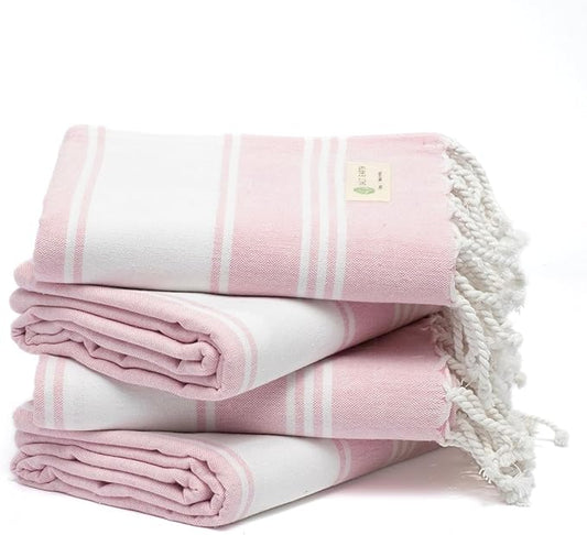 Salt Earth Cotton Turkish Beach Towel, Set of 4-36" X72" Large Bath Towels, Quick Dry Towel, Bathroom, Beach Essentials, Gym, Quick Dry for Shower, Lightweight Large Towels for All (Candy Pink)