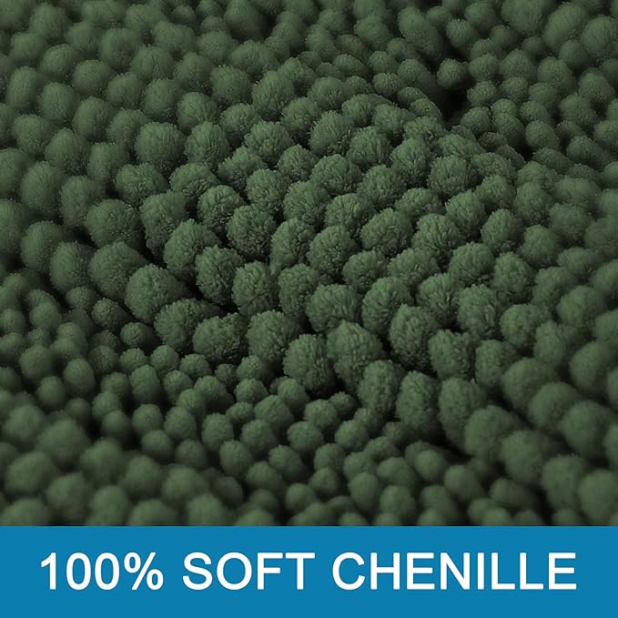 H.VERSAILTEX Bathroom Rugs Bath Mats Sets Super Absorbent Chenille Striped Bath Mats Non Skid Machine Wash Dry Rugs for Bathroom Floor Set of 2(Bronze Green, 24 x 36 Plus 20 x 32 - Inches)