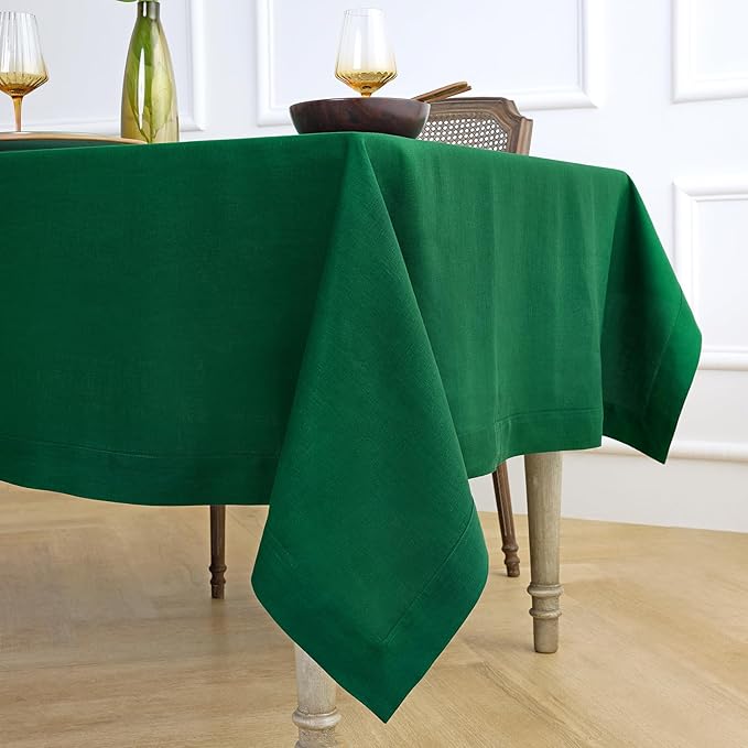 Solino Home Linen Tablecloth 60 x 120 Inch - 100% Pure Linen Green Table Cloth for Rectangle Tables - Fete, Machine Washable Tablecloth