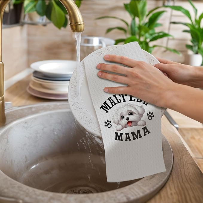 Maltese Mama Kitchen Towels, Dog Mama Maltese Gifts for Women & Dogs Moms, Dog Lover Gifts Decorative Hand Towels for Bathroom, 16x24 Inch