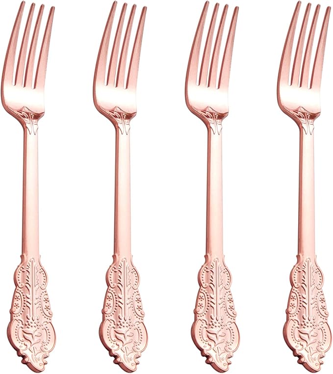 Ciaell 200PCS Rose gold Plastic Forks - Heavy Duty Plastic Forks - 7.48 Inch Heavyweight Rose gold Forks - Disposable rose gold Dessert Forks Perfect for Parties & Weddings & Restaurants