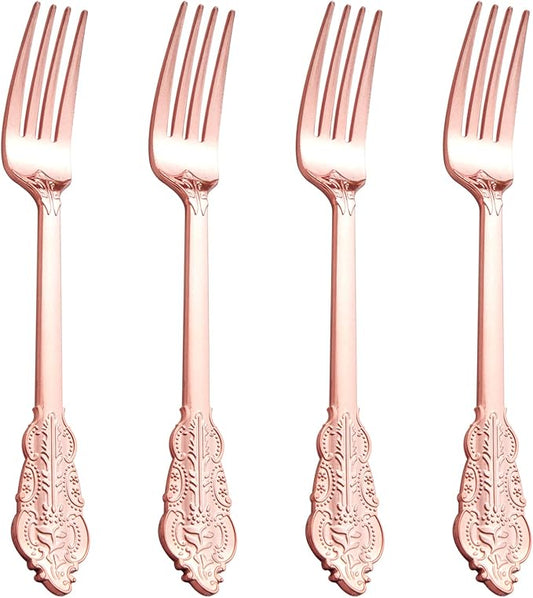 Ciaell 200PCS Rose gold Plastic Forks - Heavy Duty Plastic Forks - 7.48 Inch Heavyweight Rose gold Forks - Disposable rose gold Dessert Forks Perfect for Parties & Weddings & Restaurants