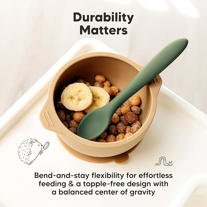 KeaBabies Silicone Baby Spoons, Self Feeding 6-12 months - 3-Pack Baby Weaning Eating Utensils, Toddler First Food Training Spoon, Infant, Kids Feeding Supplies Essential Set, Dishwasher-safe (Slate)