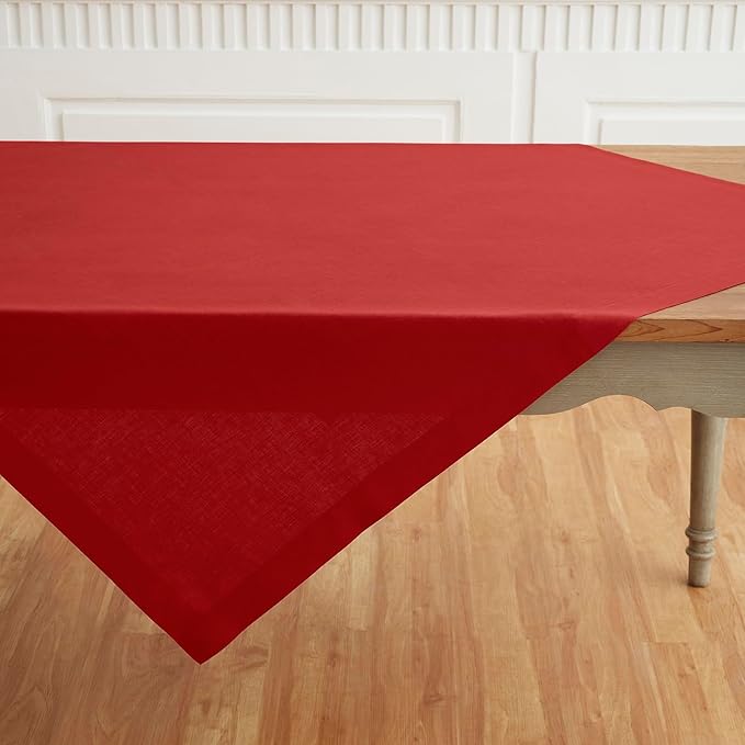 Solino Home Linen Red Square Tablecloth 52 x 52 Inch - 100% Pure Linen Table Throw - Fete, Machine Washable Table Cloth for Valentines, Holiday, Winter, New Year