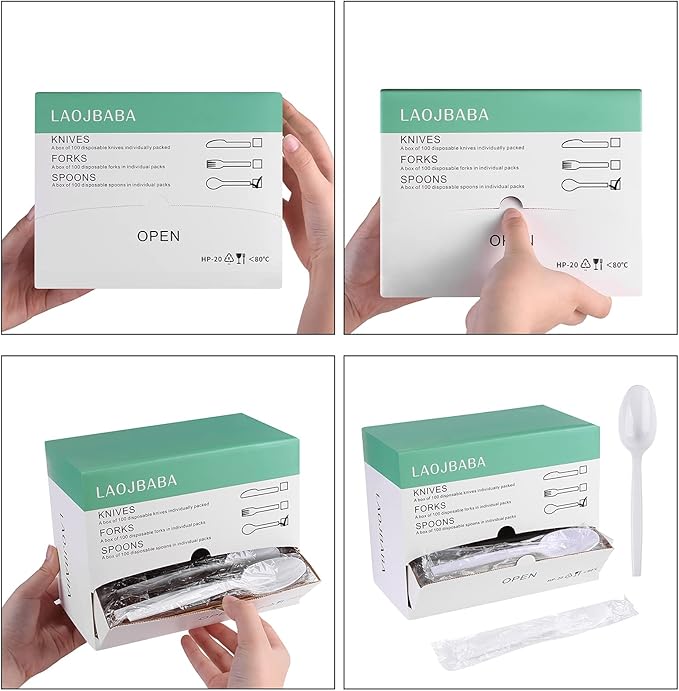 Plastic Spoons Disposable Individually Packaged Spoon White 7Inch Commercial Take Away Spoons Heavy Individually Wrapped 100 PCS