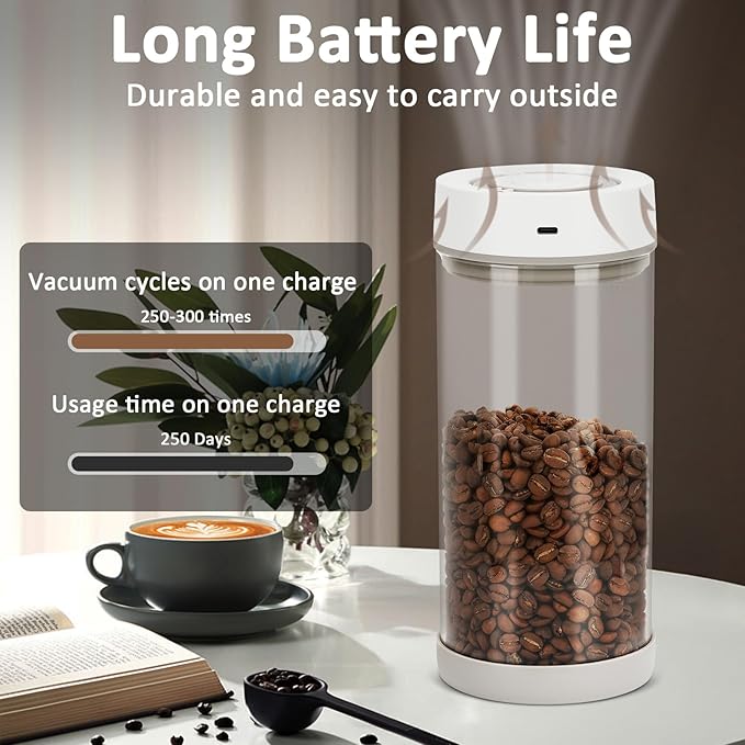 Automatic Vacuum Coffee Canister, 1.35L Airtight Coffee Canister for 18oz Coffee Beans, One-Button Operation & Date Tracker, Coffee & Food Storage Container, Coffee Bar Accessories, Gifts