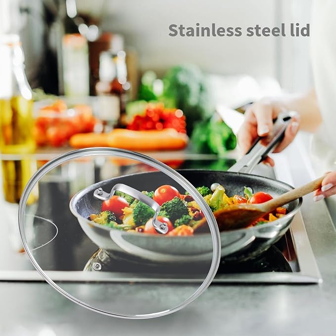 12" Tempered Glass Pan Lid with Steam Vent, Thickened to 4mm and Dishwasher Safe and Oven up to 480℉, Universal Lid Fit for Cast Iron Skillets, Frying Saute Pan, Cooking Pot