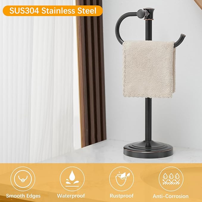 BESy 17 Inch Oil Rubbed Bronze Stand Towel Bar Hanger Hand Towel Bar Bathroom Vanity Countertop Towel Holder Free Standing Stainless Steel Towel Ring Hardware Accessories Towel Rack