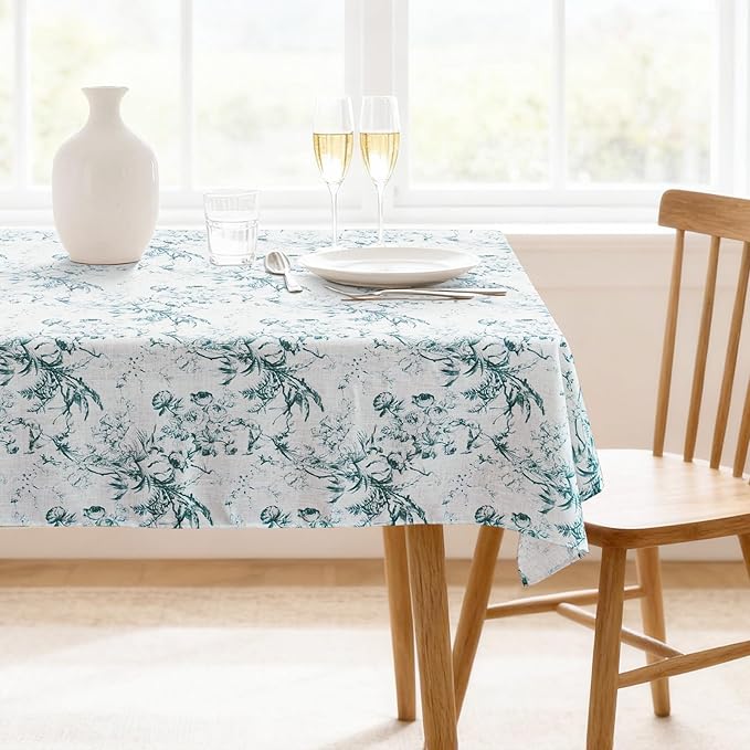 H.VERSAILTEX Linen Table Cloths Floral Printed Tablecloth Spill-Proof Waterproof Table Cover for Dining Buffet Feature Soft and Thick Fabric Wrinkle Free, 60 x 104 Inch, Vintage Botanical - Blue